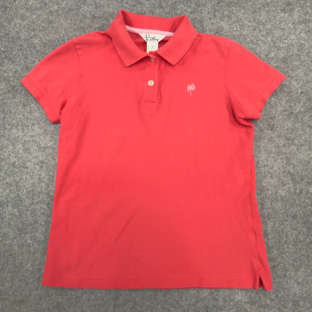 Lilly Pulitzer Kids Pink Palm Tree Embroidered Polo Shirt Size S‎